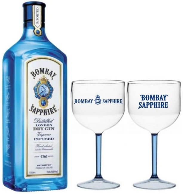 Gin Bombay Sapphire 1750 ml + 2 Taças