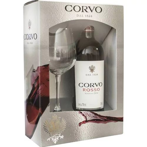 Kit Vinho Corvo Rosso Sicilia com Taça 750 ml