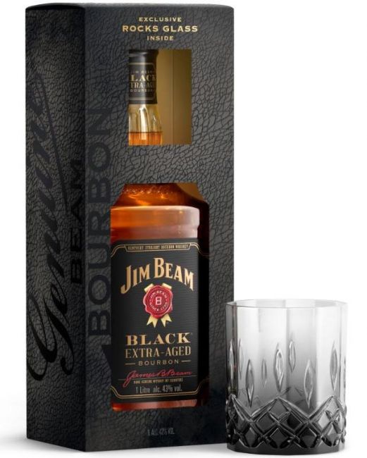 Kit Jim Beam Black Bourbon 1000 ml + Copo Vidro