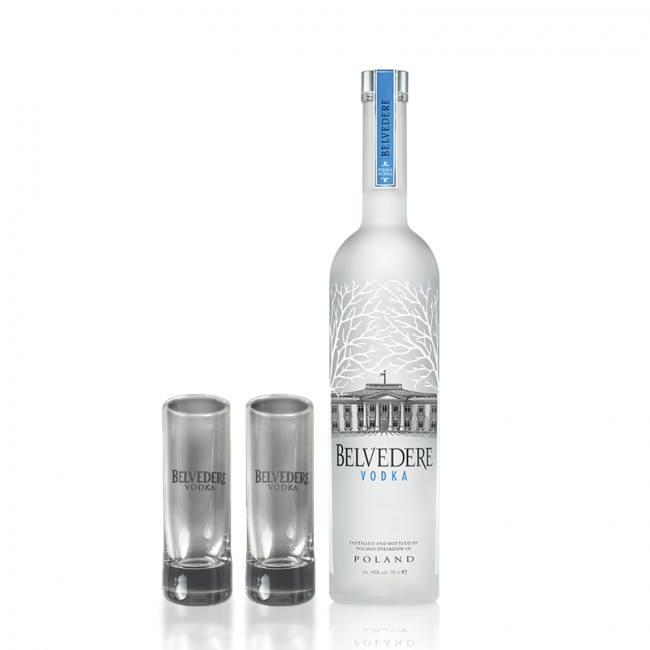 Kit Vodka Belvedere Pure 700 ml Com 2 Copos shot