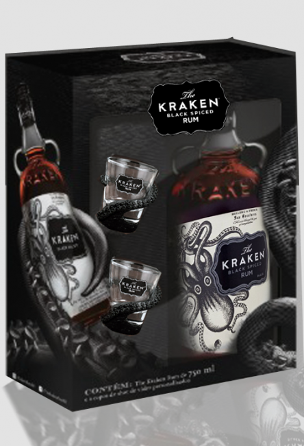 Kit Rum Kraken + 2 copos Shot 750 ml